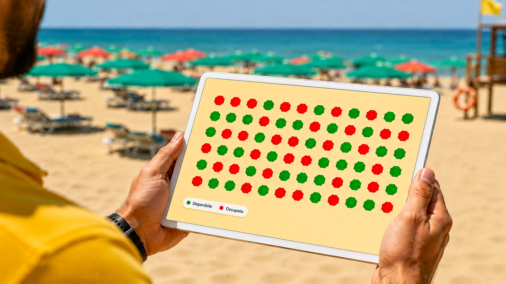 Operatore che gestisce lo stabilimento da tablet e mobile