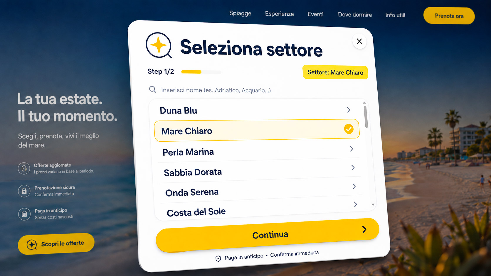 Widget di prenotazione online integrato nel sito